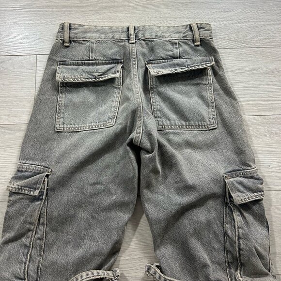 Zara Mid Rise Gray Cargo Jeans Pants with Pockets - Picture 6 of 14